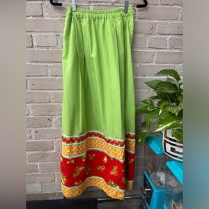 Vintage Boho Maxi Skirt Green Handmade Holly Christmas Flowers Holiday M